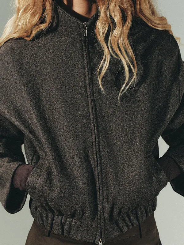 เสื้อแจ็คเก็ตนักบินผู้หญิง คอตั้ง แขนยาว คอลเลคชั่นฤดูใบไม้ร่วง 2025 คุณภาพดี แฟชั่น 2025 เสื้อโค้ทผู้หญิง สไตล์ยุโรป