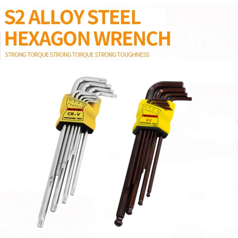 Plum Blossom metric hex wrench setL-type hex wrench set nine pieces Hand tools Hardware tools Automotive tools