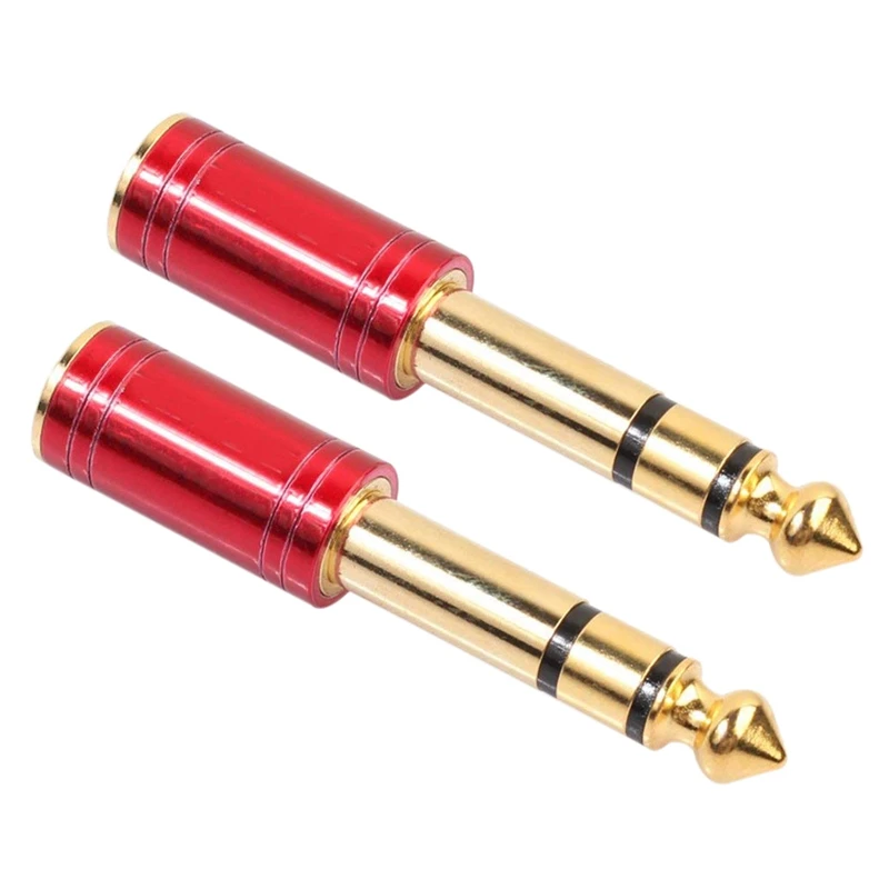 DT51 6.5mm 1/4 Inch Male to 3.5mm 1/8 Inch Female Jack Stereo Headphone AUX Cable Audio Adapter Plug Red 2 Pack