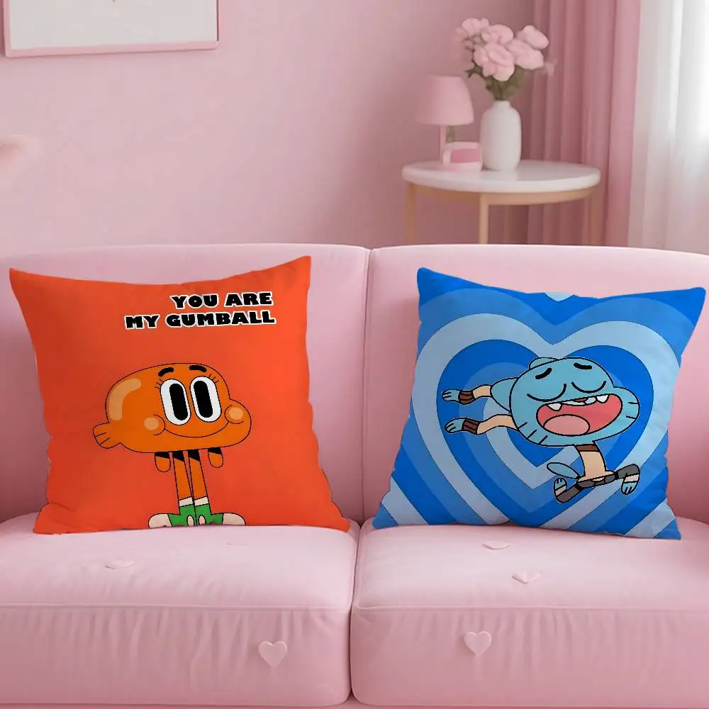 كارتون Gumball مذهلة العالم كيس وسادة الراحة أريكة سرير حريري أنيق غير مرئية سستة مخصص غطاء الوسادة الزخرفية