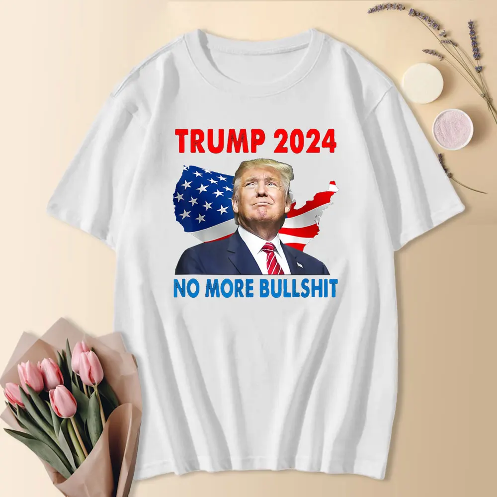 No More Bullshit T-Shirt Trump Cotton Shirt Funny Political Gift Trump Political Men's Graphic T-Shirt Short sleeve