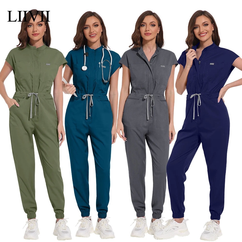 Mode bodysuit High-end werkkleding Arts Jumpsuits Korte mouw Operatiekameruniformen Arts Verpleegkundige Scrub Overalls