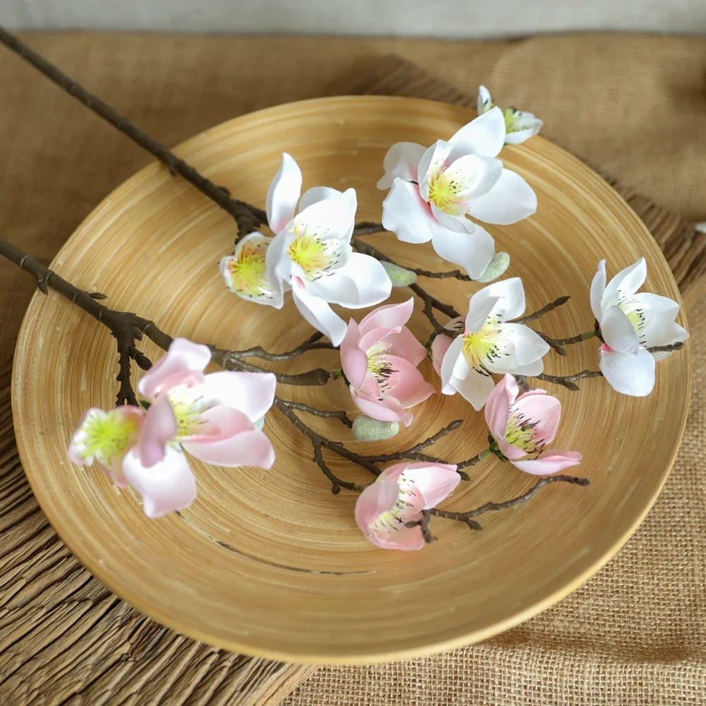1Pc artificial silk 6 Heads magnolia Branch home Hotel table decoration fake flower wedding bride holding photography props