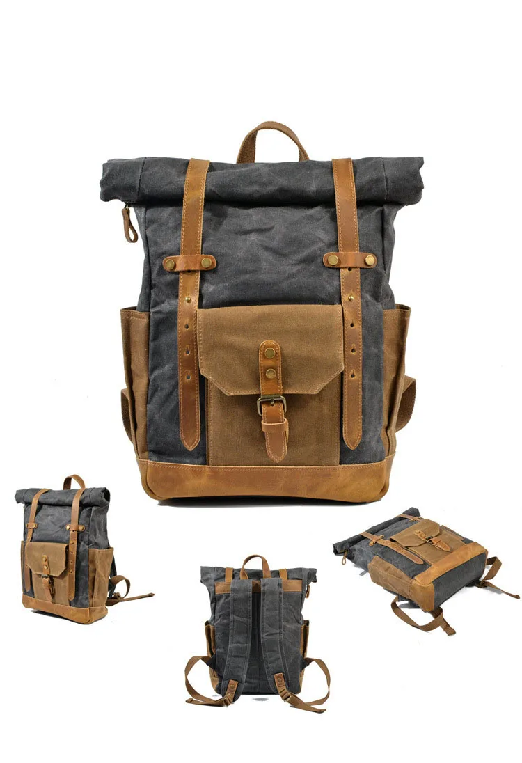 Classic Vintage Motorcycle Side Bag Men Canvas Leather Saddle Bag Off-road Moto Shoulder Messenger Laptop Backpack