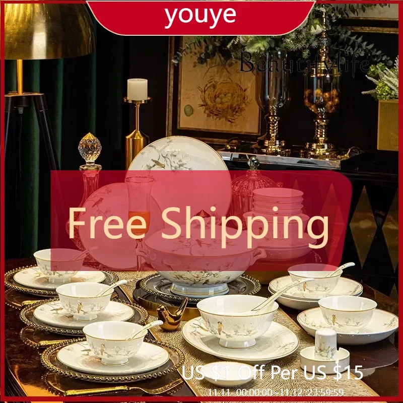 Juego de Vajilla de Porcelana Y45, Vajilla de Lujo de Porcelana Fina, Regalo de Cocina, Desayuno, Fiesta, Boda, Vajilla para Mujeres e Invitados