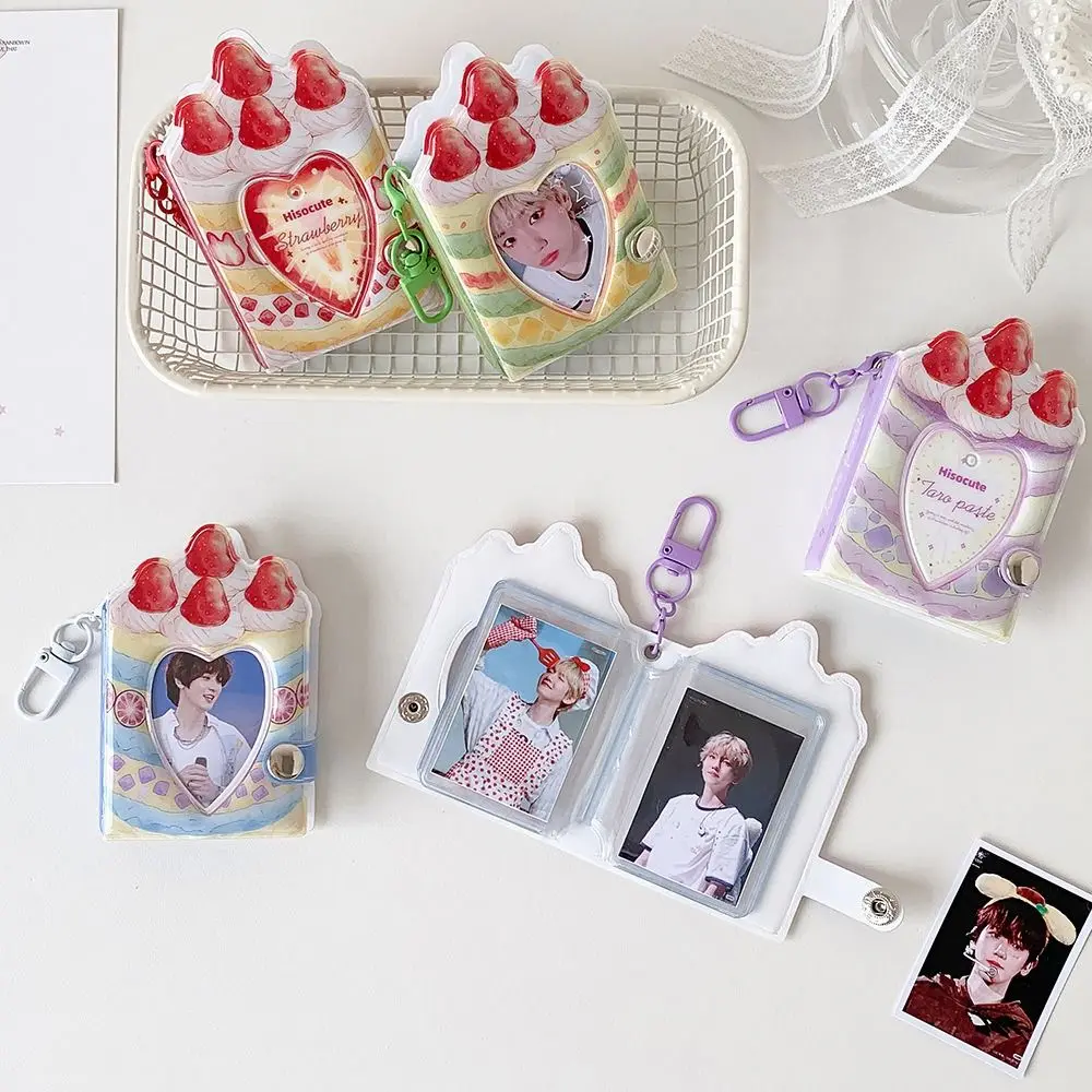 1 Inch Photocard Binder Album 32 Pockets with Keychain Mini Photo Album PVC Sweet Kpop Photo Card Book Holder Backpack Decor