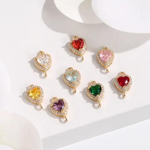 BenS multi-color heart-shaped charms for Jewelry Making brass cubic zirconia pendant handmade jewelry material accessories P99