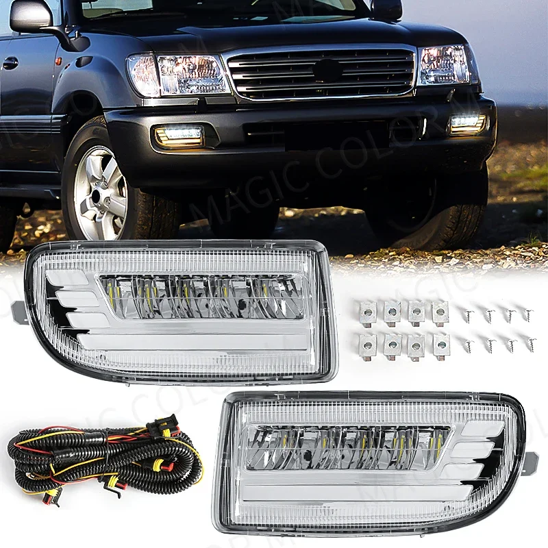 Car DRL Daytime Driving Light For Toyota Land Cruiser100 LC100 UZJ100 FZJ10 1998-2008 Fog Lamp Turn Signal Driving White Yellow