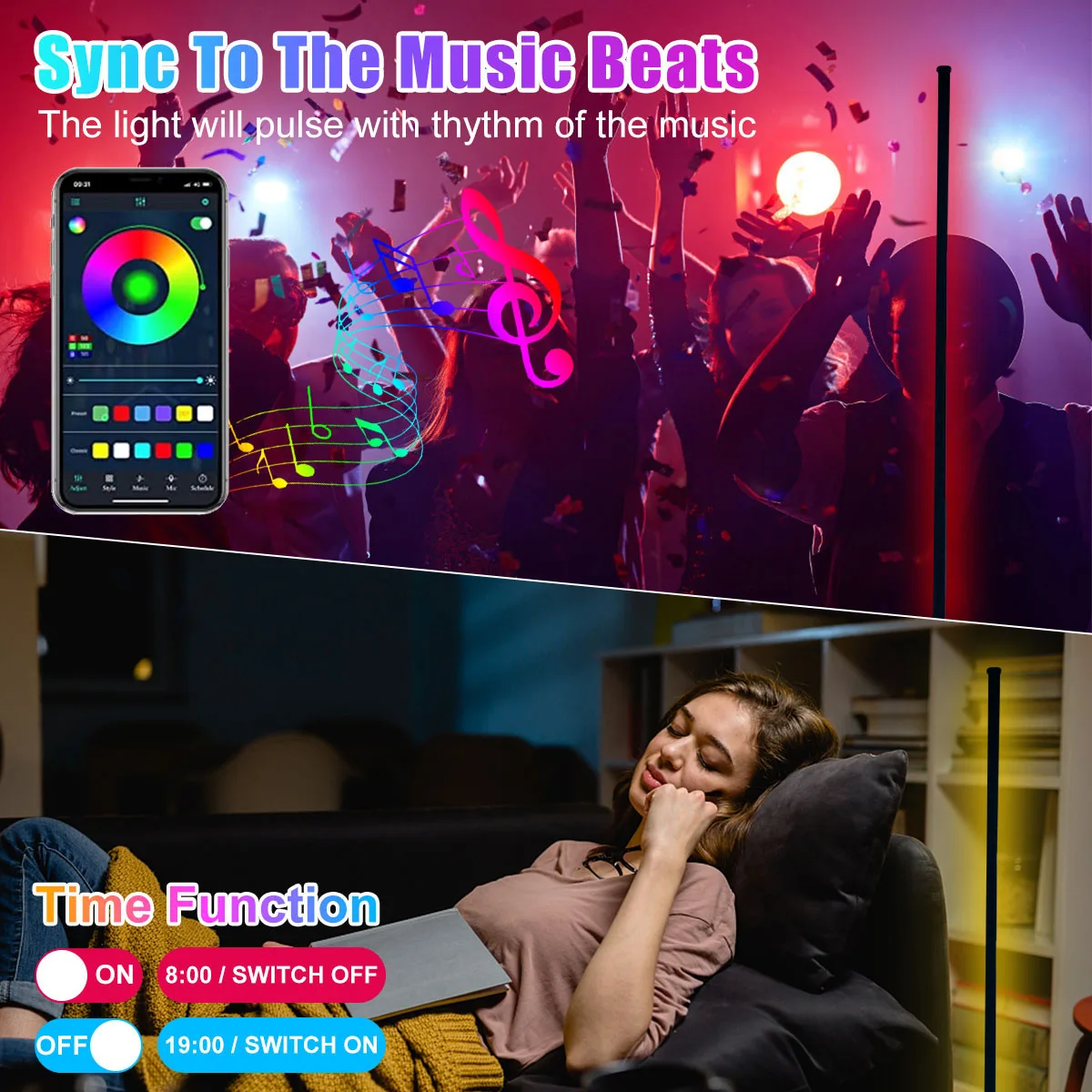 160cm ściemnialna lampa nastrojowa LED Bluetooth Smart APP LED lampa podłogowa do gier salon sypialnia Home Decor RGB NightLight