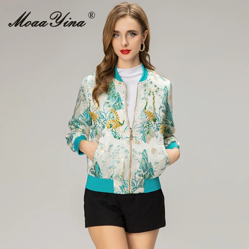 

MoaaYina 2025 Autumn New Women's Palace Style Diamond Inlaid Exquisite Jacquard Jacket Zipper Fresh Aging coat