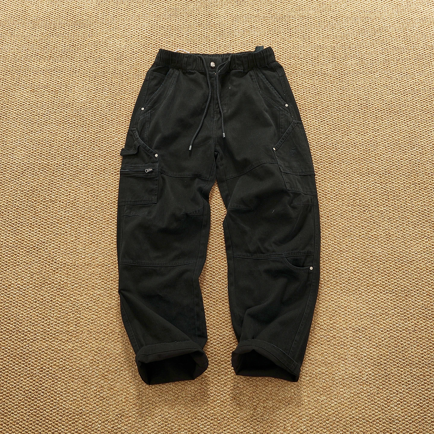 Retro heavy industry washing heavy splicing work pants for men's autumn and winter loose straight conical woodcut trousers