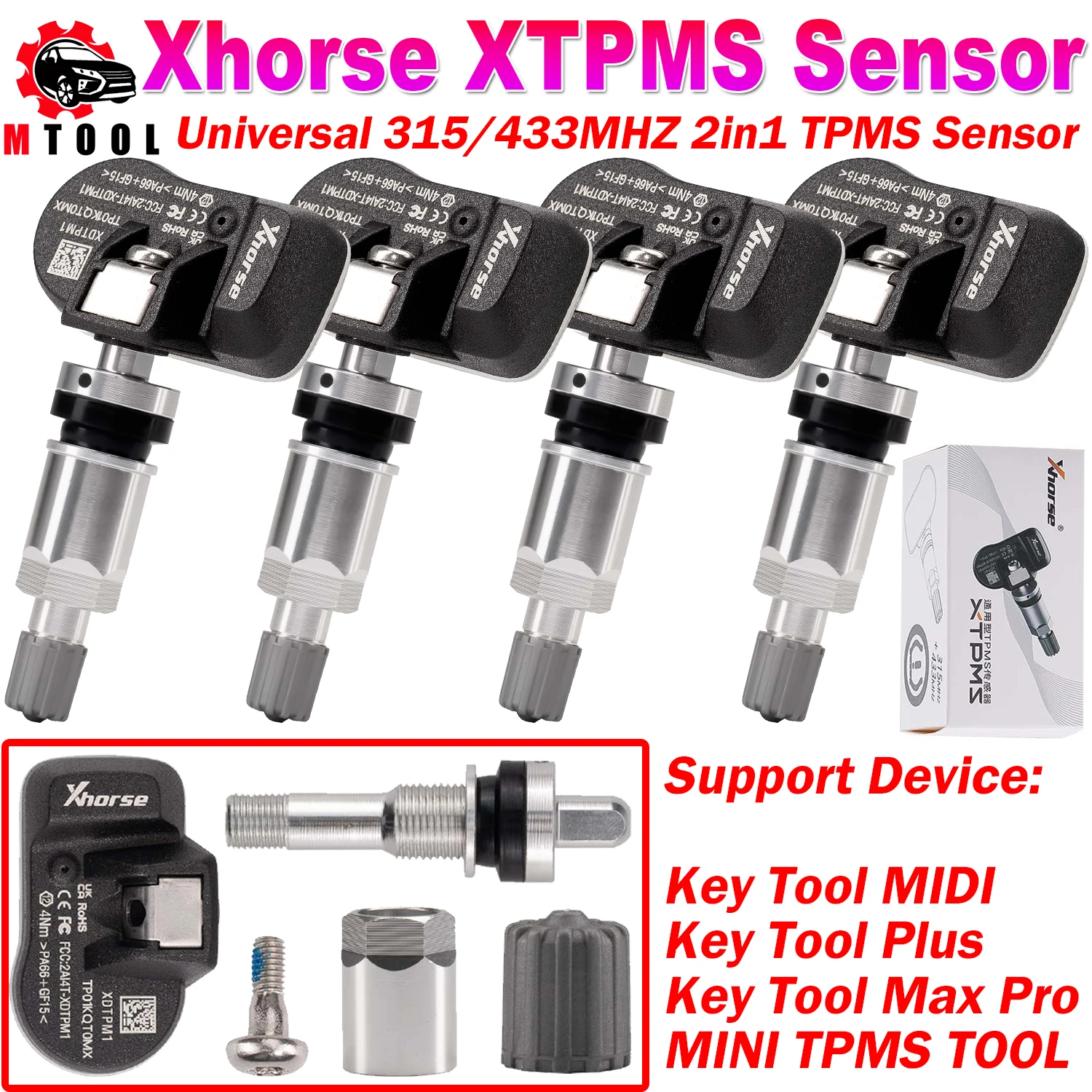 

XHORSE XTPMS Универсальный датчик TPMS 2в1 315 МГц 433 МГц Датчик TPMS для ключей MIDI Key Tool Plus Key Tool Max Pro MINI TPMS TOOL