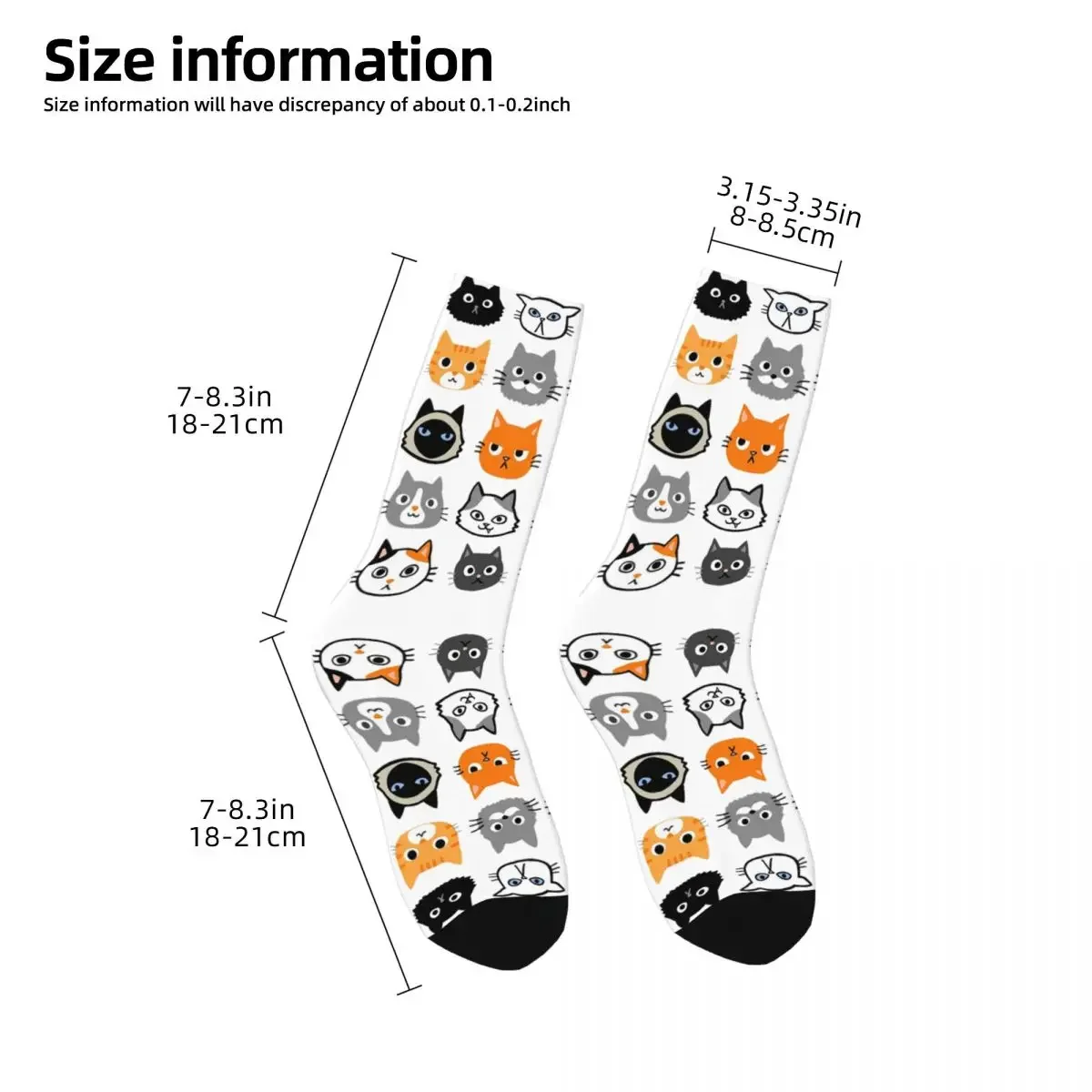 Assorted Cat Faces Cute Quirky Kitty Cat Drawings Socks Harajuku High Quality Stockings All Season Long Socks Accessories