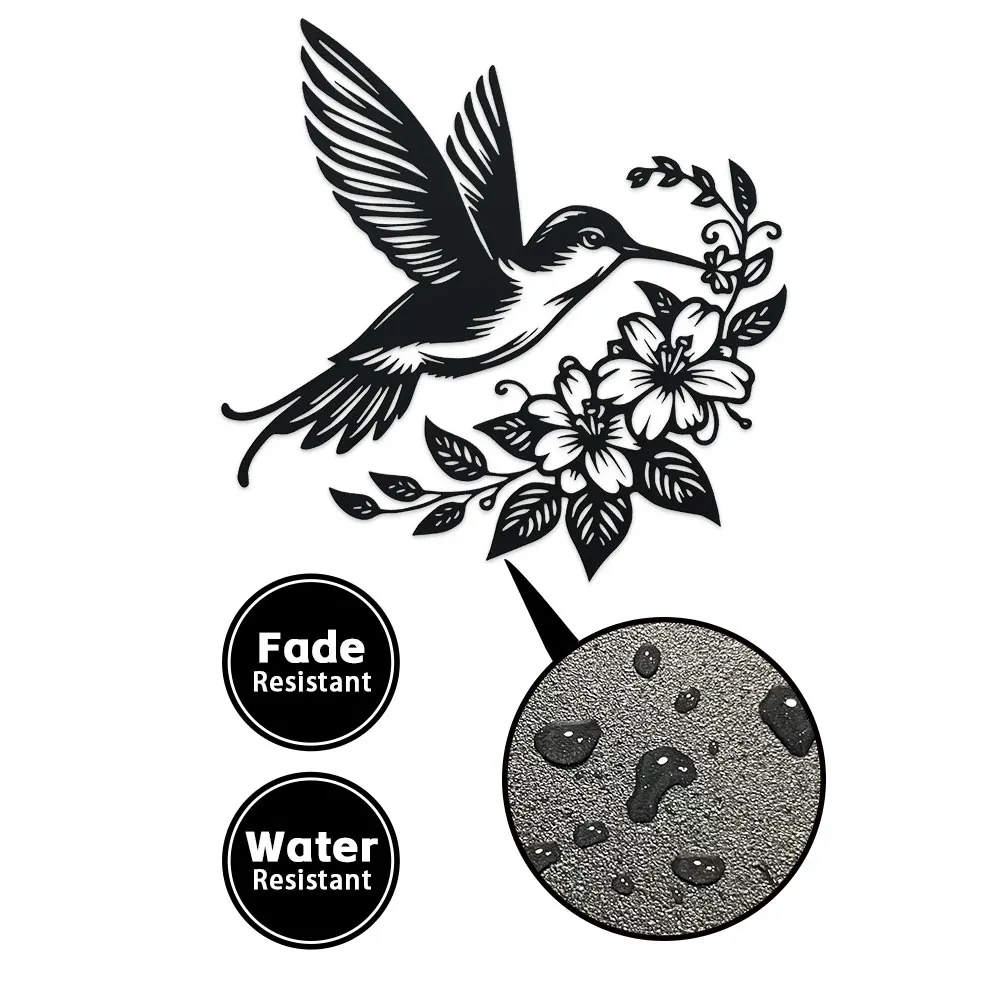 DDPNKL 1pc Hummingbird & Flowers Metal Wall Art, Farmhouse, Garden,Dining Room Wall Hanging, Outdoor & Indoor Decoration