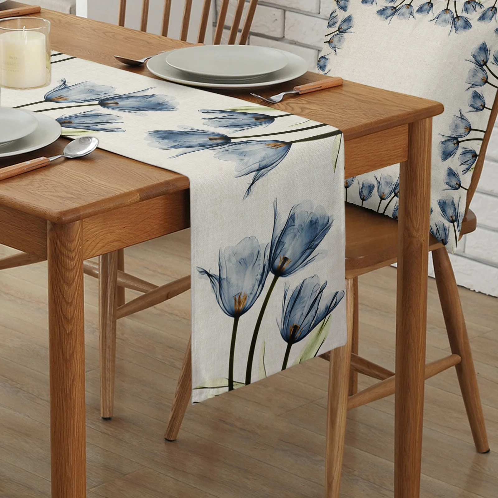 Blue Tulip Table Runner Decoration Home Decor Dinner Table Decoration Table Decor