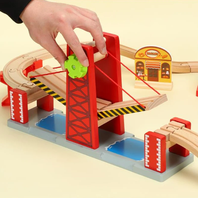 

P139 Free Shipping Wooden Bulk Train Track Accessories, Bilateral Drawbridge, Compatible with Wooden Train Tracks