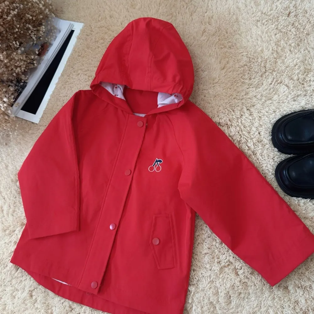 

Spring kids girl clothes cherry pattern High quality girls' jacket embroidered Red casual jacket baby coat