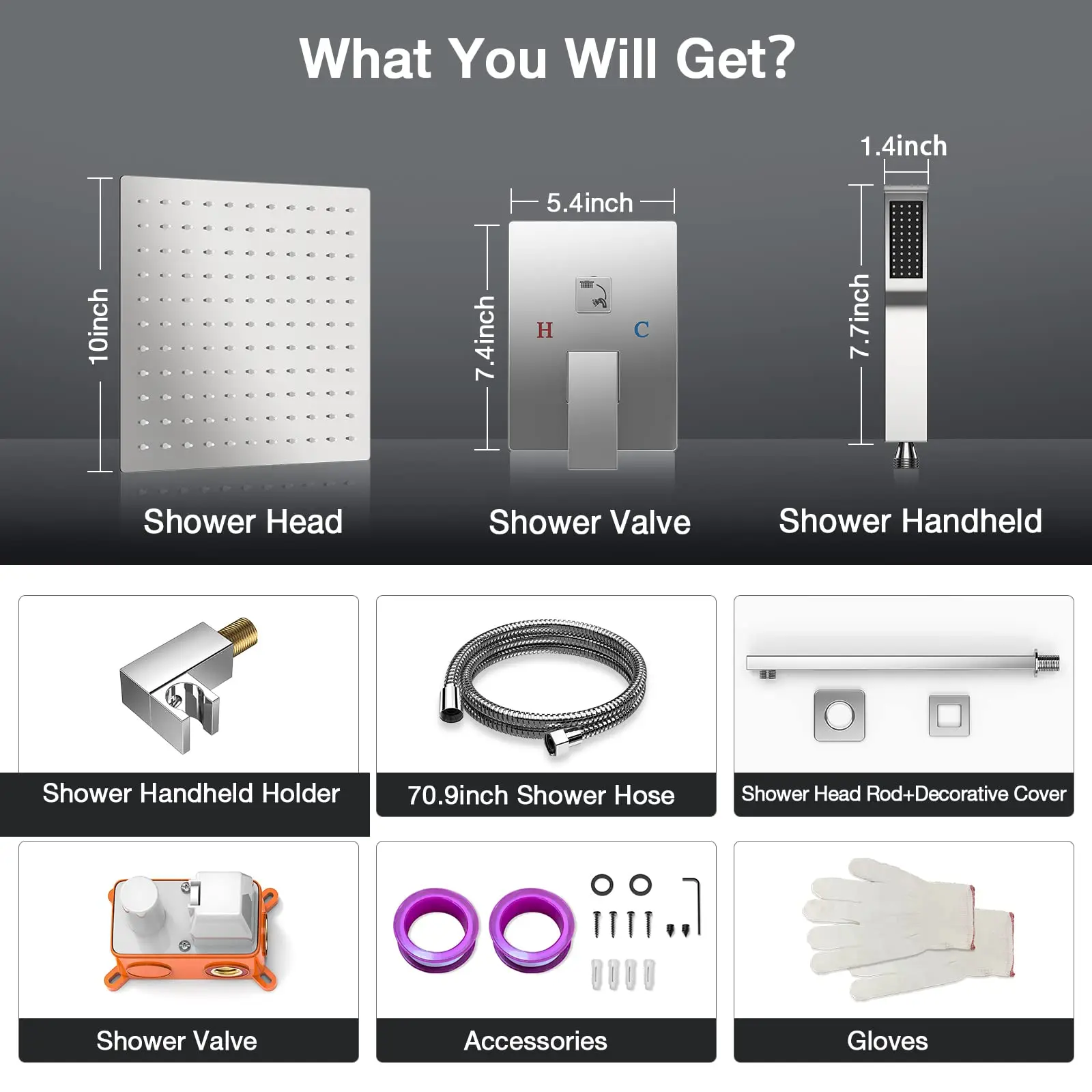 Rain Shower System 10 Inch Square Head High Pressure Wall Mount Faucet Set with Hand Sprayer Bathroom Mixer US SEND