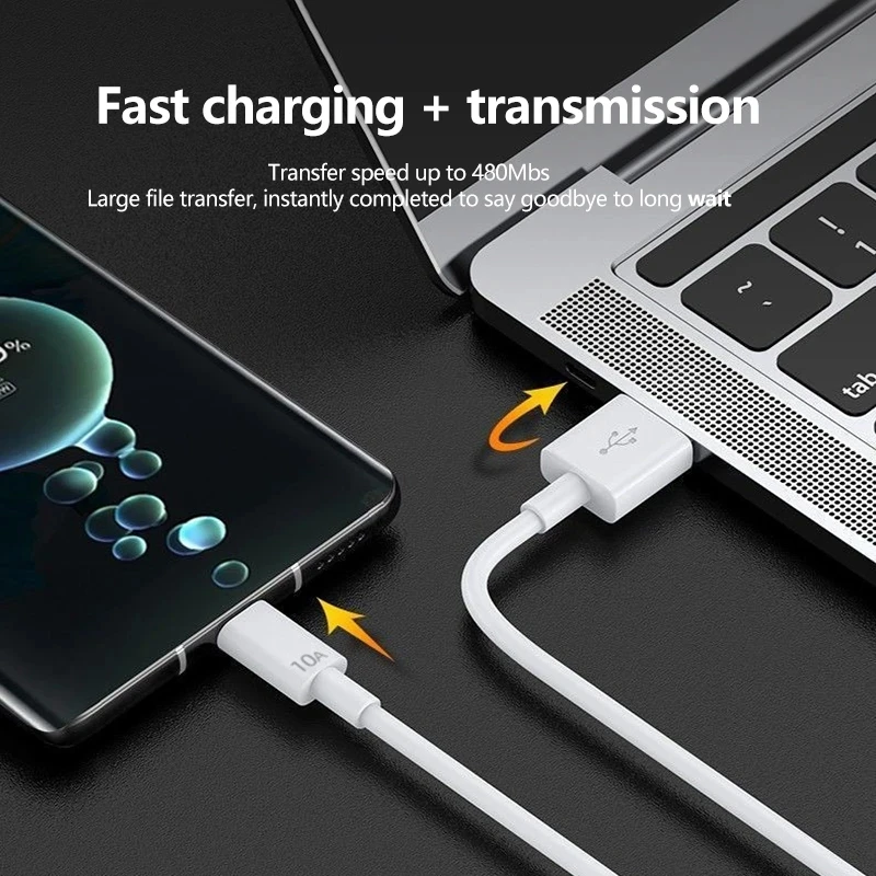 10A Type C Fast Charging Cable for Xiaomi Mate 40 50 Mobile Phone 120W USB C Charging Wire for HuaWei Samsung Data Transfer Cord