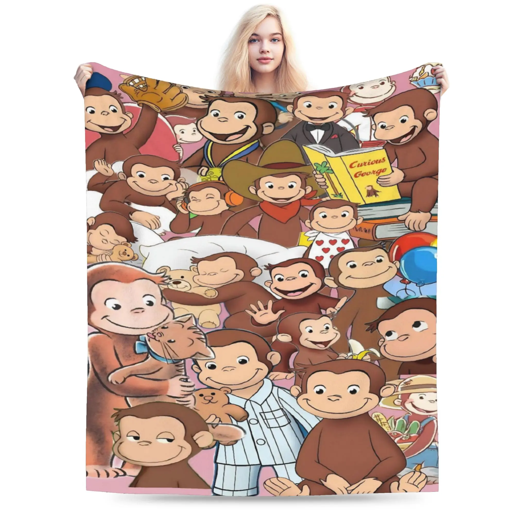Curious George African Monkey  Stuff Blankets Ultra-Soft Fleece  Throw Blanket Comfortable Quilt