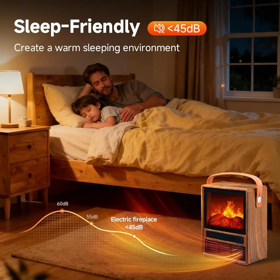 سخان مدفأة كهربائي محمول للاستخدام الداخلي مع تشغيل آمن بتأثير لهب LED ثلاثي الأبعاد يتميز بالحرارة الزائدة وحماية الميل #5