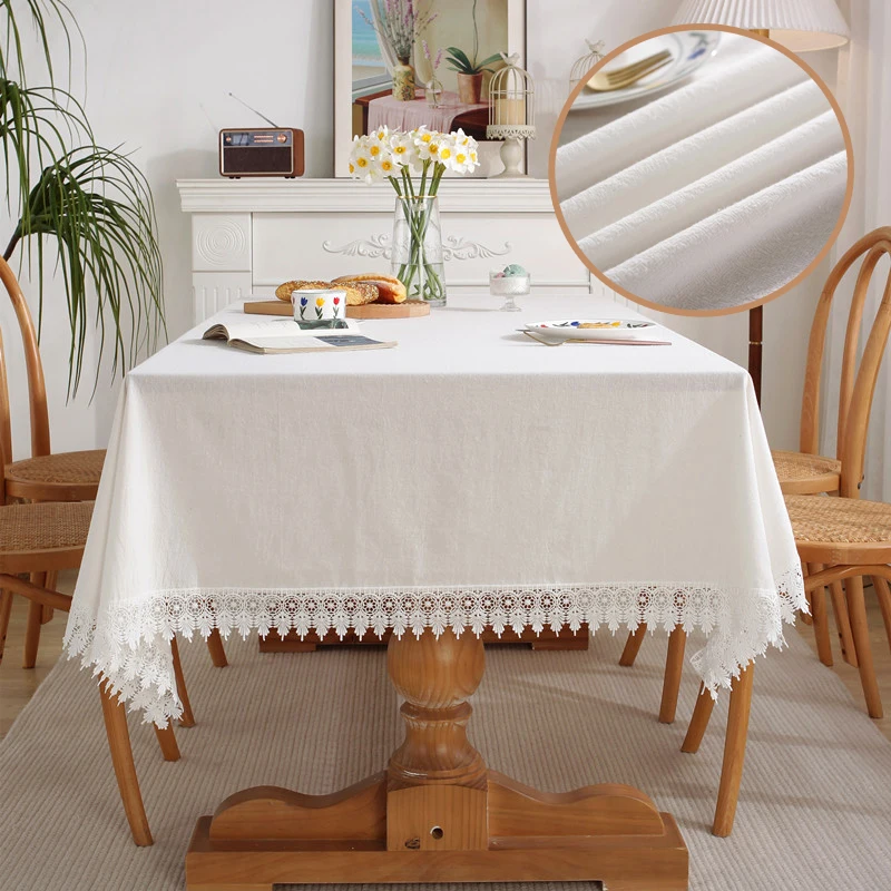 Ethnic White Lace Tablecloth Fabric Cotton Hollowed-Out White Embroidered Tablecloths Wedding Decoration Table Cloths Covers