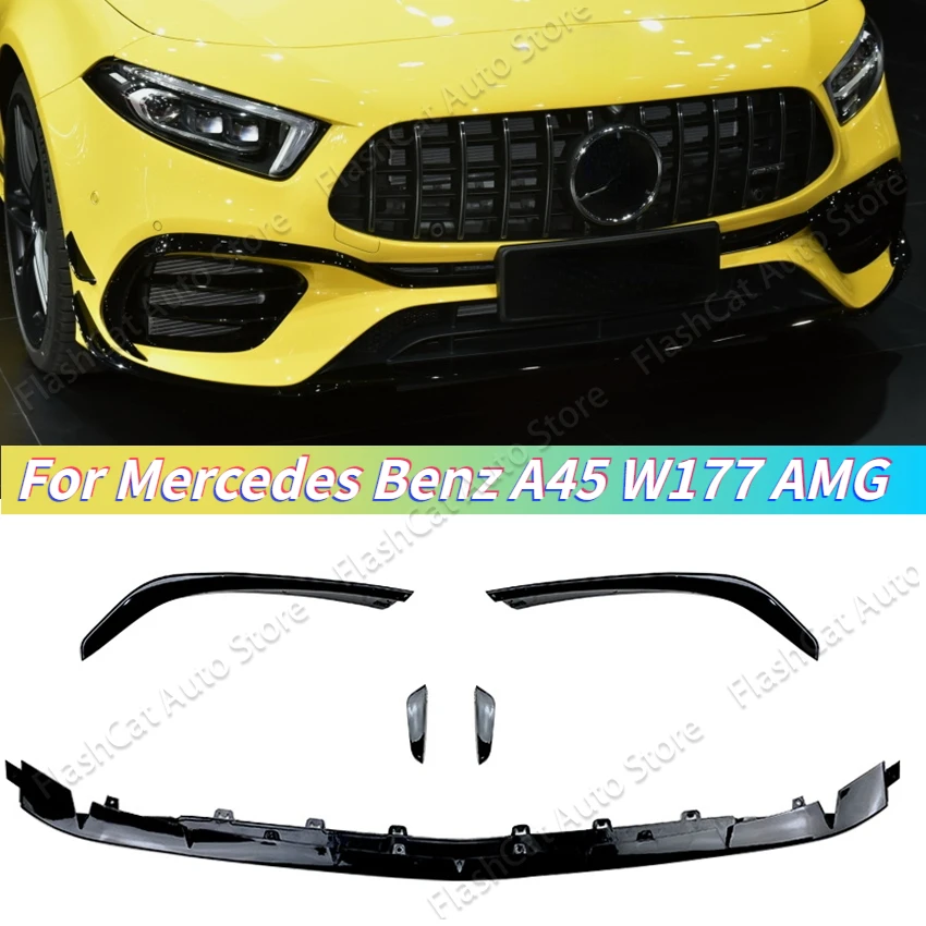 A45 Front Lower Bumper Lip For Mercedes Benz A45 W177 AMG 2019 2020 2021 2022 Splitter Canard Trim Diffuser Body Kit Gloss Black