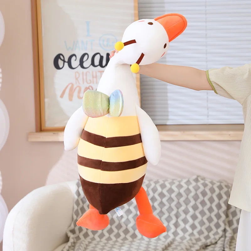 

65/85/105cm Huge Bee White Goose Plush Pillow Toys Big Duck Doll Soft Stuffed Animal Sleeping Pillow Cushion Gift for Girlfriend