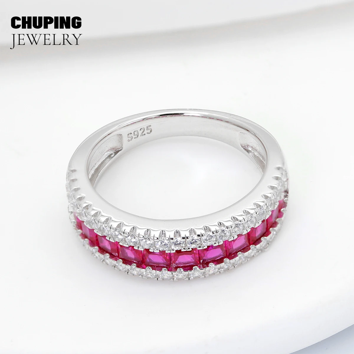 

ChuPing Lab Grown Ruby Ring S925 Silver Engagement Ring For Women's Classic Date Jewelry Sparkling Romantic Date Gift