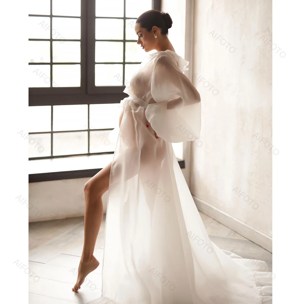 Tulle Maternity Dresses Long Sleeved Photography Dressing Pregnancy Gowns For Photo Shoot Pregnant Woman Prom Dress Ruffles Robe