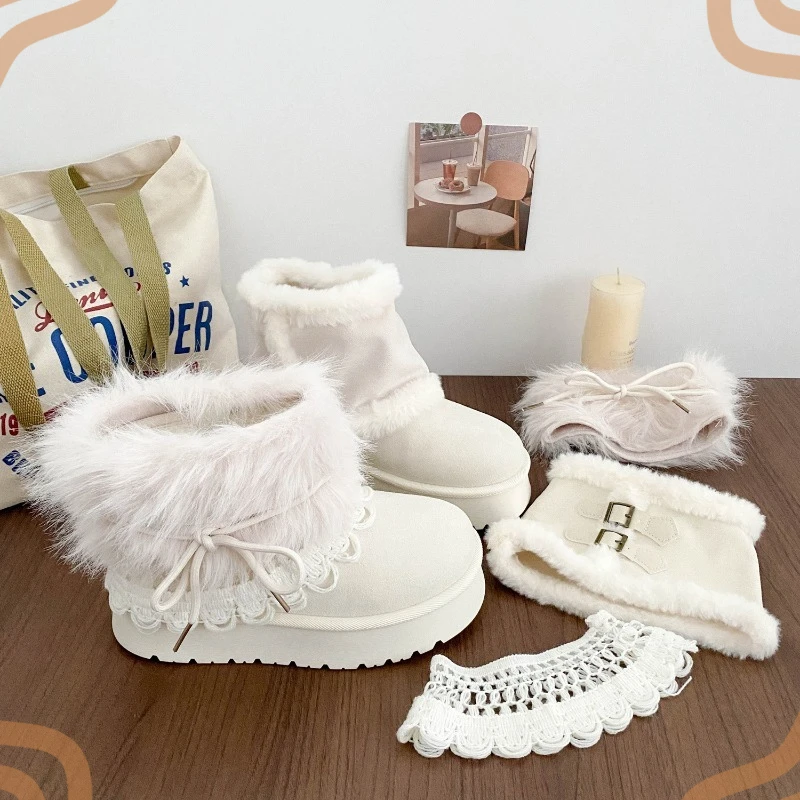 Winter Women's Boots Exquisite Plush Lining Platform Snow Boots for Woman Comfort Warm Ankle Boots Designer Shoes Botas De Mujer