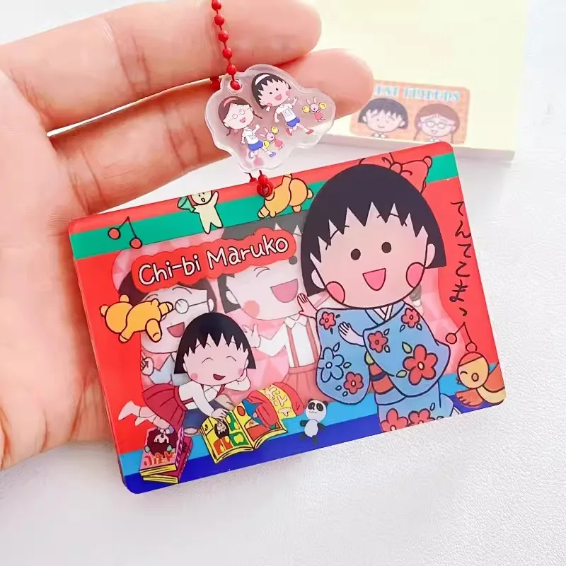 Chibi Maruko-Chan Cartão PVC Capa Protetora, Zipper Pingente, Anti-Perda Cartão de Manga, Casal Cartão de Refeição Ônibus, Decorativo