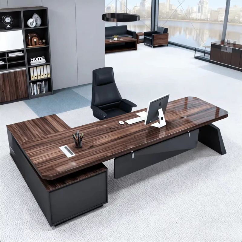 

Modern executive business desk, wooden computer desk with storage, suitable for home office luxury