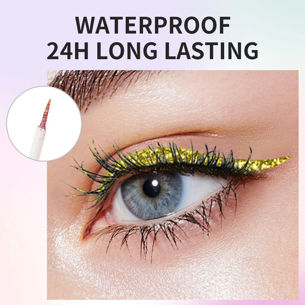 محدد عيون لامع نابض بالحياة ومقاوم للماء يدوم طويلاً لمكياج العيون الخالية من العيوب الماسي اللامع والفضي والذهبي الوردي ومستحضرات التجميل