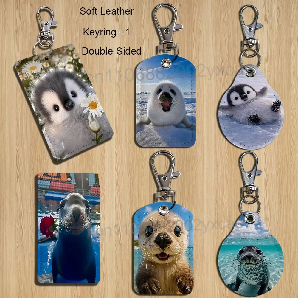 

cute zoo Seal sea lion penguin Card Holder Keychain Key Ring Door Lock Access Protective Case For Security Gift