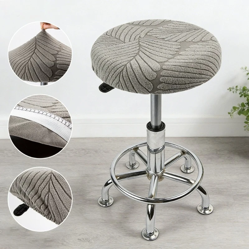 1PC Elastic Maple Leaf Jacquard Round Stool Cover Thickened Non-Slip Stretch Seat Slipcover Washable Protector for Home Decor