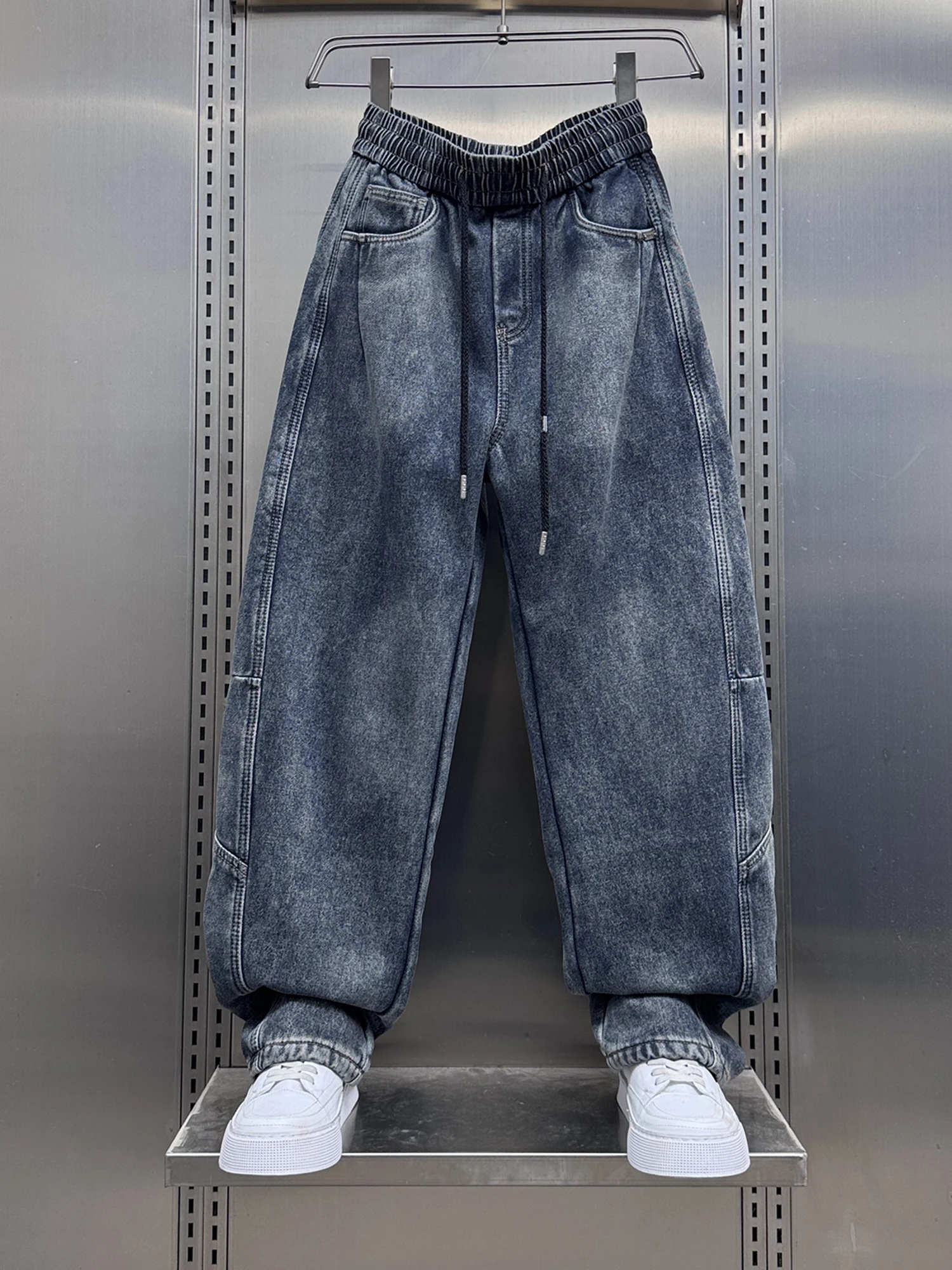 

Мужские джинсы American Style с флисовой подкладкой, свободного прямого кроя, зимние повседневные брюки, джинсы с пэчворком, теплые молодежные трендовые джинсы