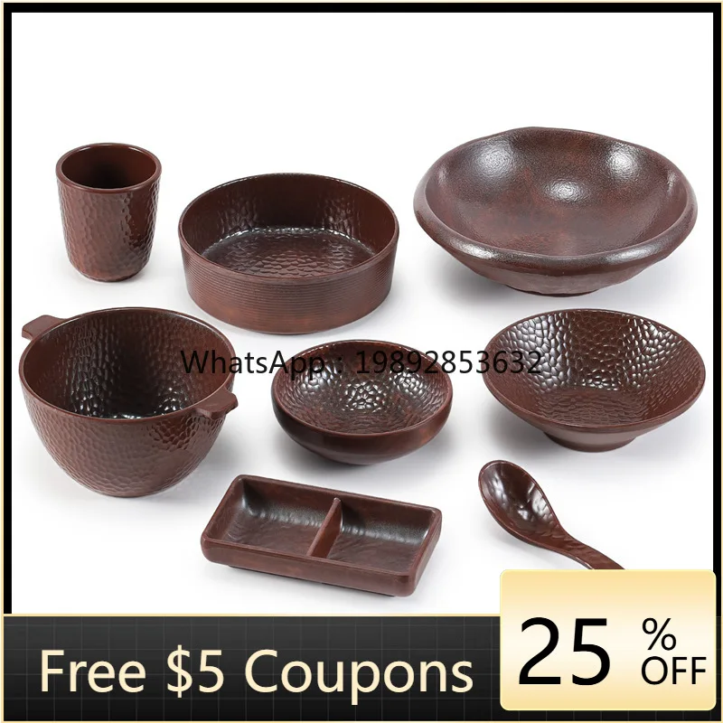 

HYS imitation porcelain restaurant dish set retro barbecue hot pot table plastic cup spoon