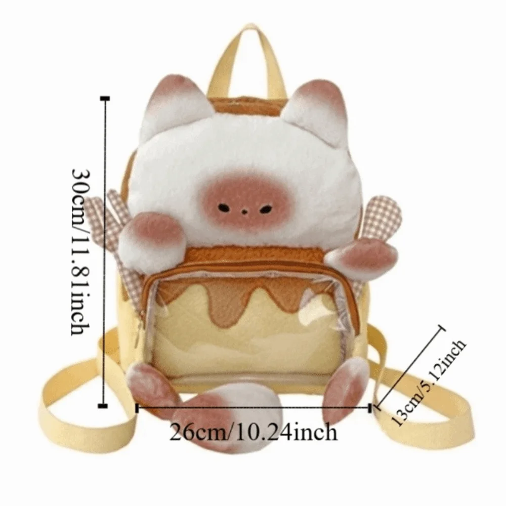 Mochila de Pelúcia de Gato Kawaii Transparente, Mochila de Gato Fluffy Itabag, Presente de Aniversário para Estudantes