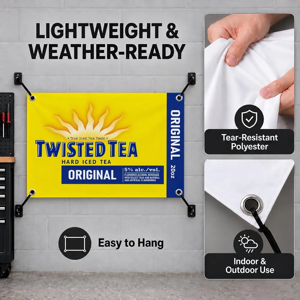 T-Twisted Tea Yellow Logo Flags Interior Wall Hanging Background Art Banner Bedroom Home Living Room Outdoor Party Decor