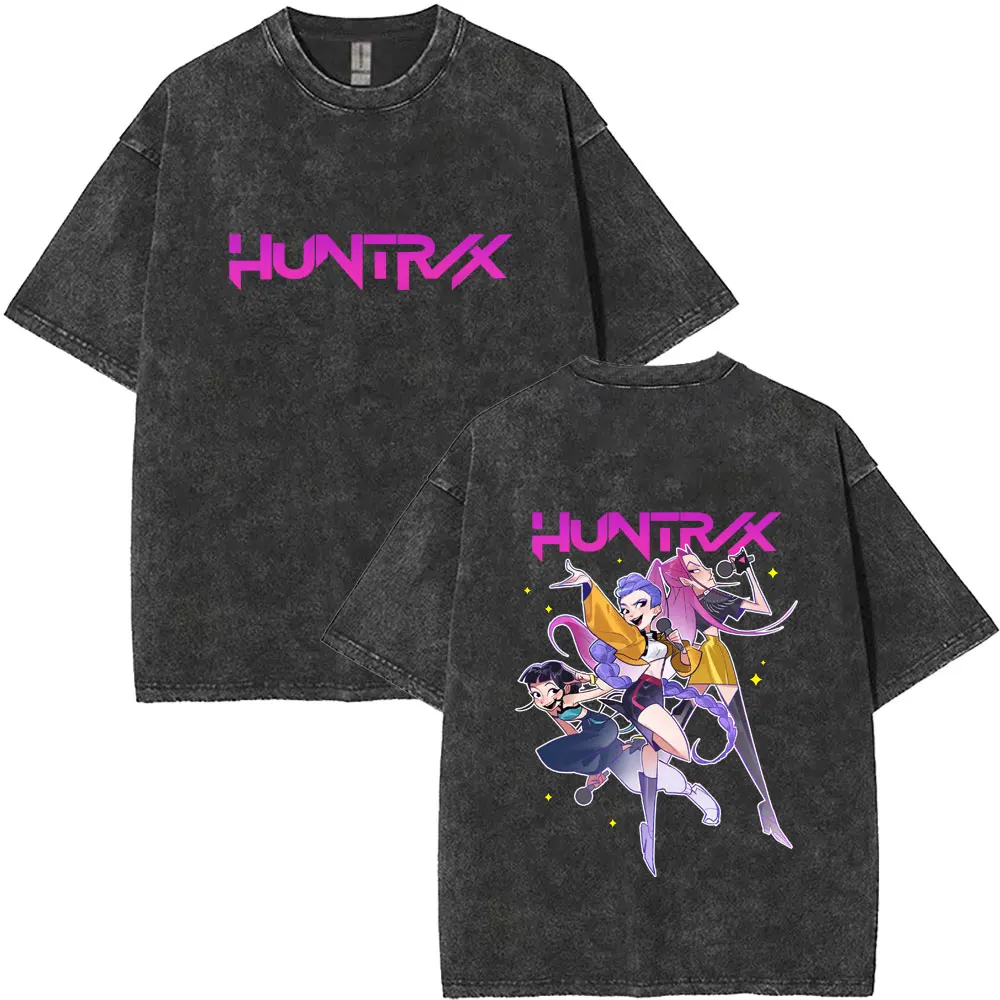 

Kpop Demon Hunters Washed Vintage T-shirt Funny Cute Rumi Mira Zoey Graphic Tshirt Men Women Fashion Casual Oversized T Shirts