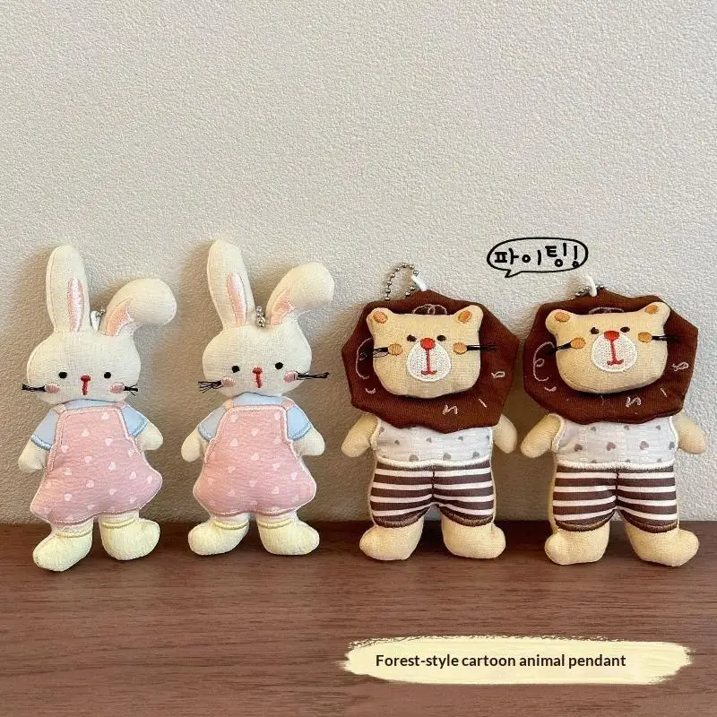 Cartoon Plush Doll Keychain Cute Animal Lion Rabbit Design Pendant Fashion Bag Charm for Teen Girls