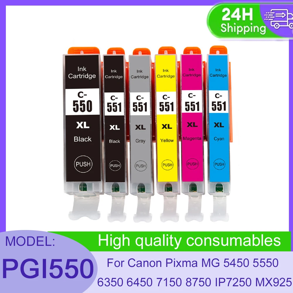 Vilaxh Ink Cartridges PGI550 CLI551 PGI 550 CLI 551 For Canon Pixma MG 5450 5550 6350 6450 7150 8750 IP 7250 MX 925 725