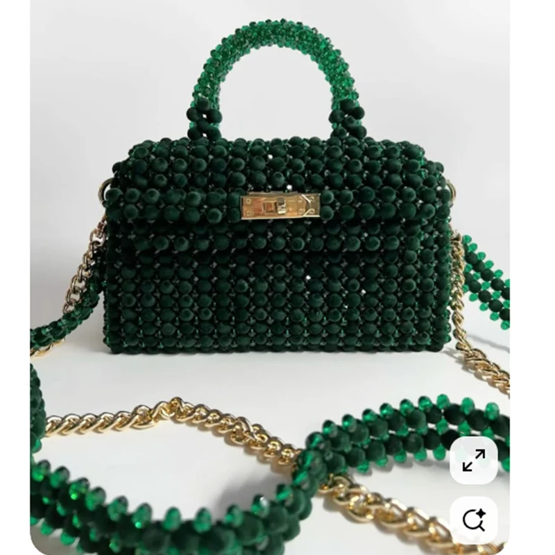 

Plush Bead Crystal Bead Design Women's Small Square Bags Fashion High-end Texture Crossbody Bag Banquet Party Exquisite Handbag
