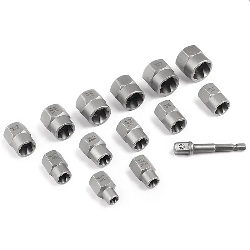 AEA9-14Piece Stripped Lug Nut Remover Hex Adapter With Hex Adapter Extraction Socket Set