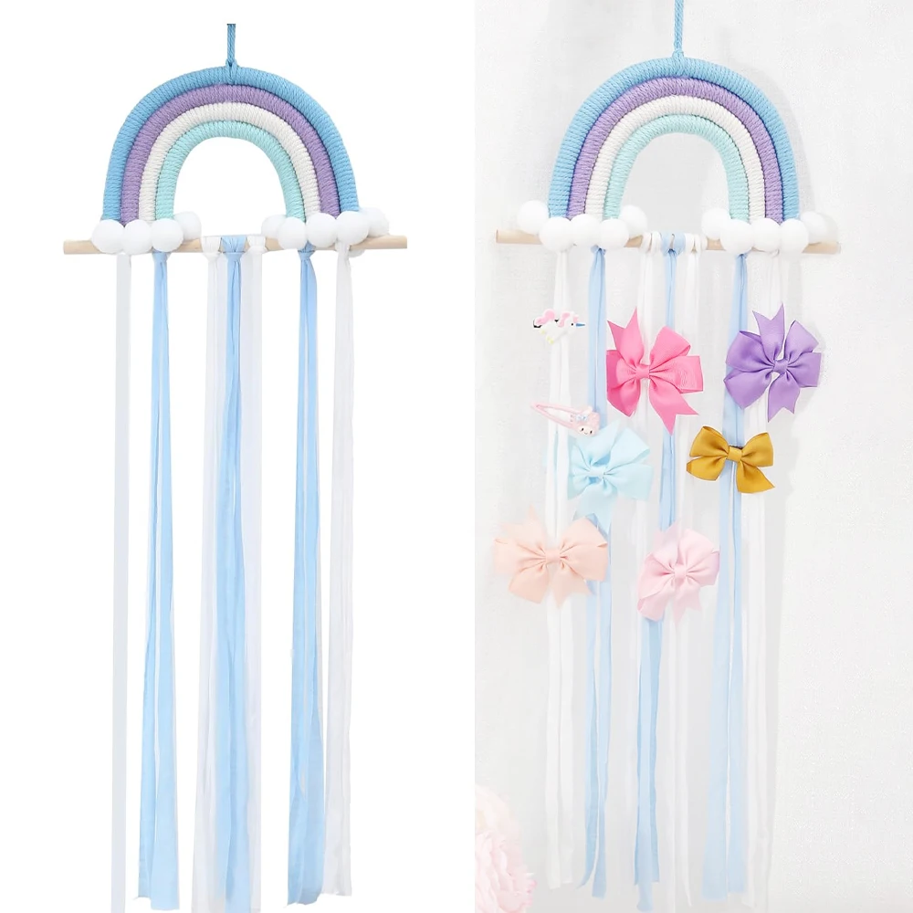 Weave Rainbow Baby Hair Clips Accessories Holder Hanging Hairpin Hair Rope Storage Rack Children's Room DecorationWall Ornaments