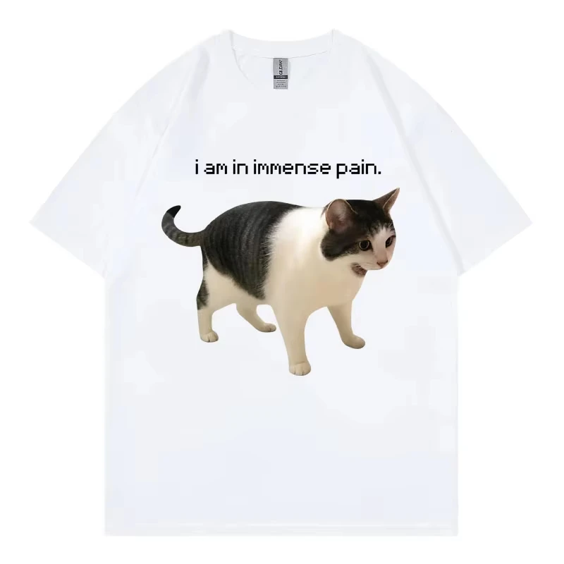 I An in Immense Pain Screaming Cat Meme Graphic T Shirts High Street Fashion Trend T-shirt Unisex Casual Loose Cotton T-shirts