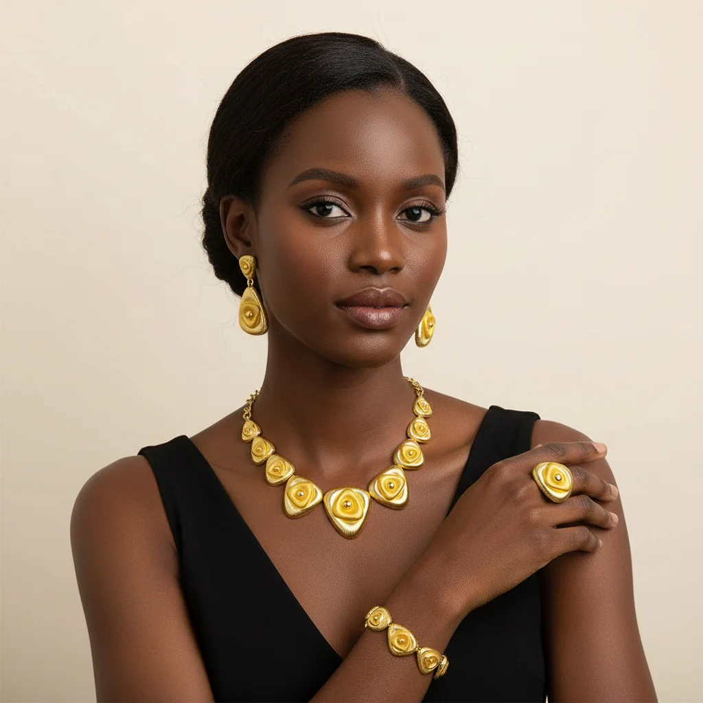 ESALE Italian 18K Gold Plated Jewelry Set Vintage Fashion Design Exaggeration Large Jewellry For Women Wedding Gift 2025 New