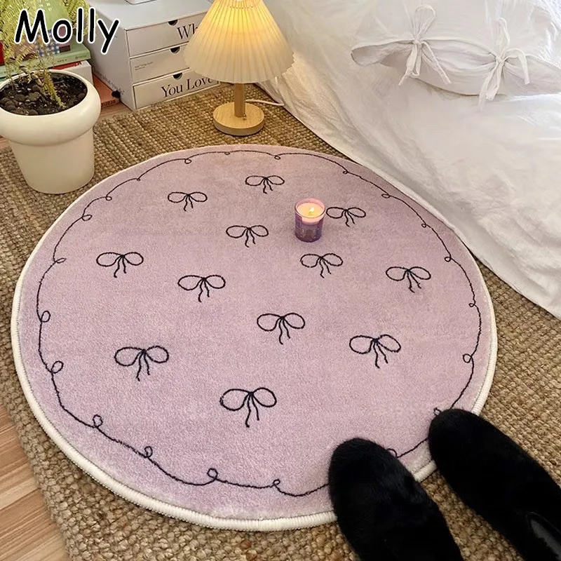 

Super Soft Fluffy Round Area Rug Bow Tie Plush Carpet for Bedroom Nursery Kids Room Anti-slip Circle Floor Mat Home Decor Rugs