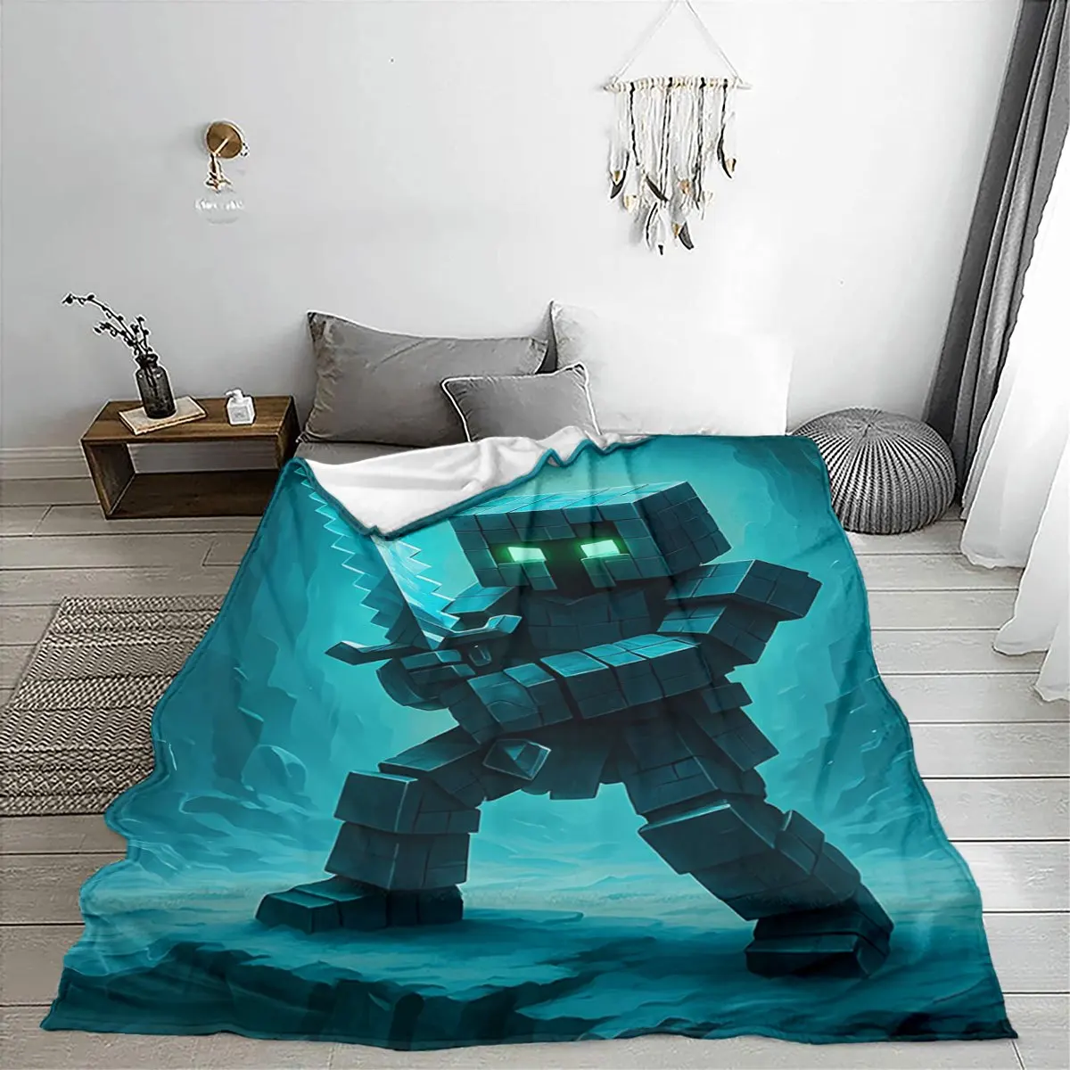 Pattern of square-armored warrior Flannel printed blanket suitable for all seasons suitable for living room office sofa travel